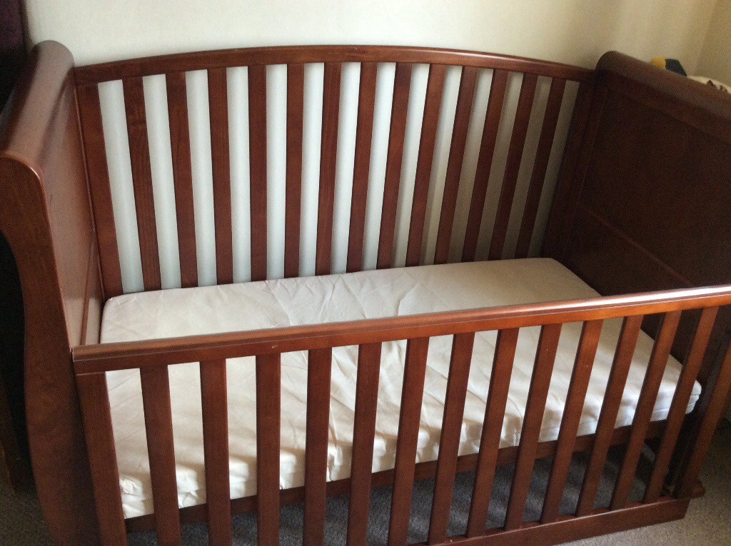 dark wood sleigh cot bed